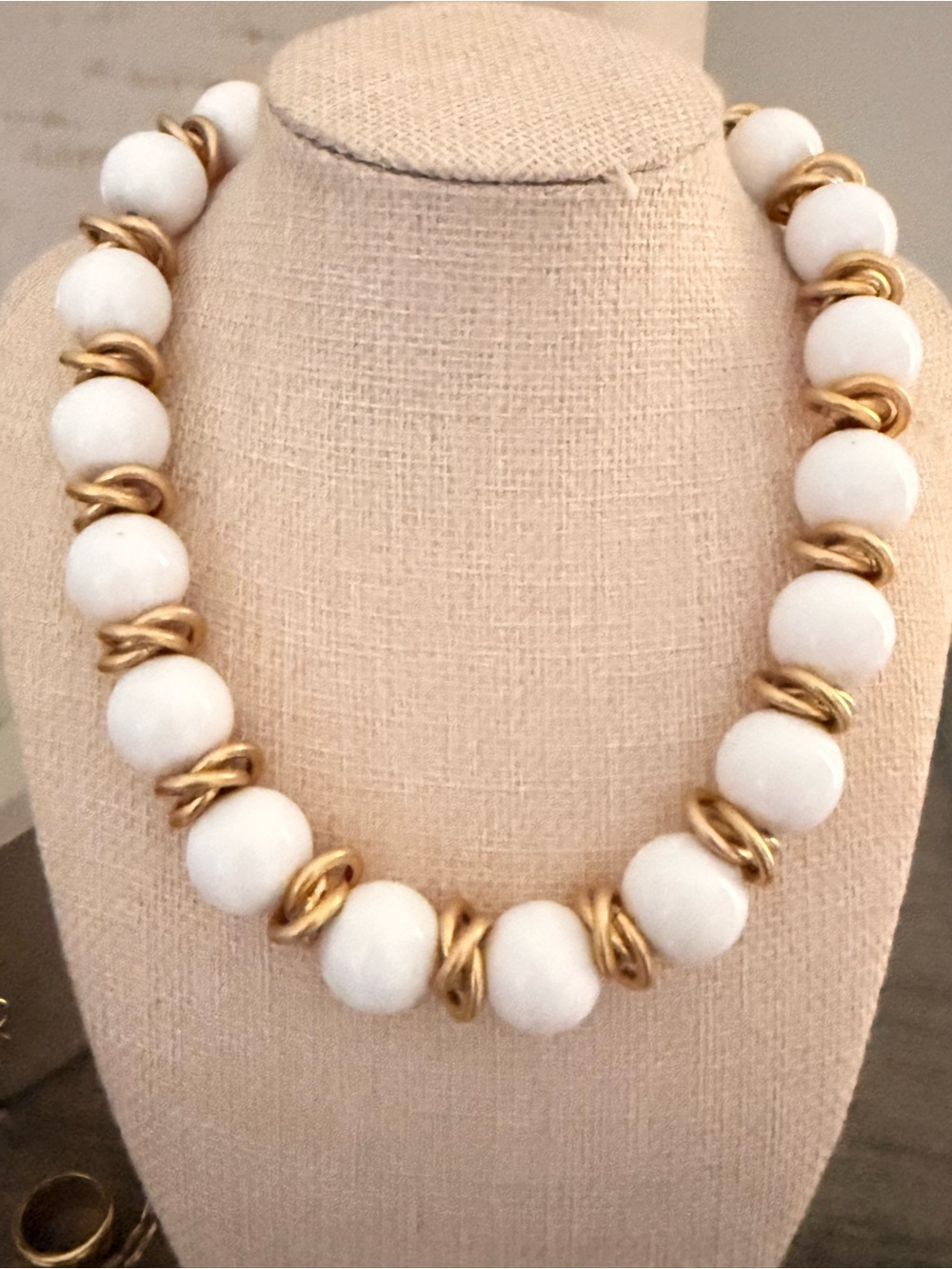 Talbots White and Gold Statement Necklace